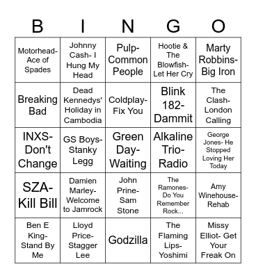 Radio Bingo Matt's Favorites #1 Bingo Card