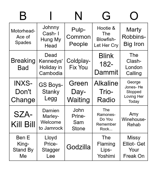 Radio Bingo Matt's Favorites #1 Bingo Card