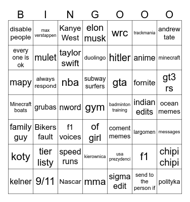 Untitled Bingo Card