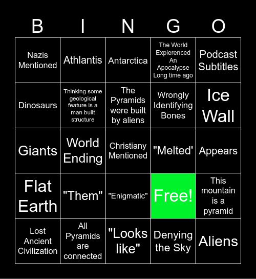 Archeology Conspiracy Bingo Card