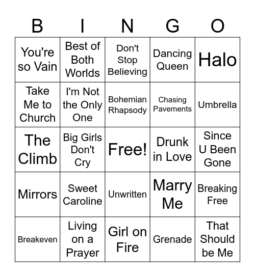 Sing Your Heart Out Bingo Card