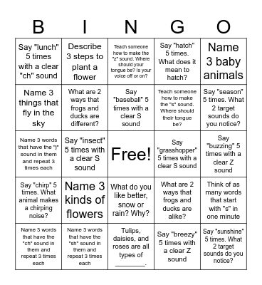 Theo's Speech Bingo Card