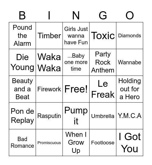 Just Dance Classics Bingo Card