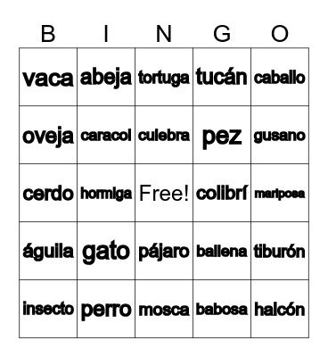 Spanish Bingo for Kids Bingo Card