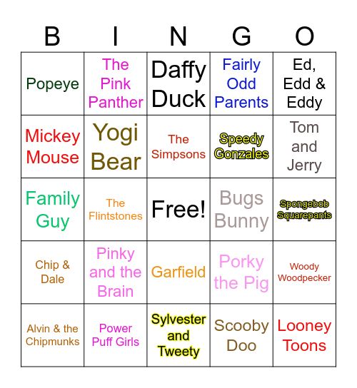 Cartoons Bingo Card