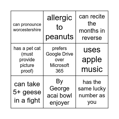 CSE 123 Bingo Card