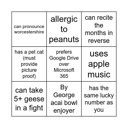 CSE 123 Bingo Card
