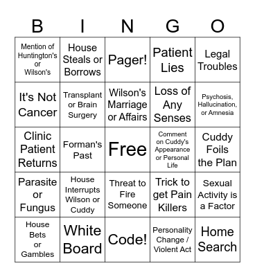 Dr. House Bingo Card