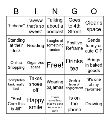 Jill Bingo Card
