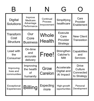 Elevance Bingo Card