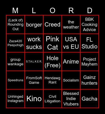 What's Going On In the Discord? Bingo Card