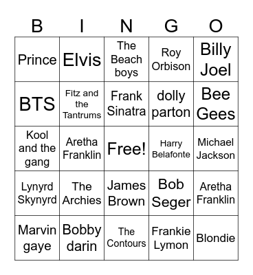Artist Bingo Card