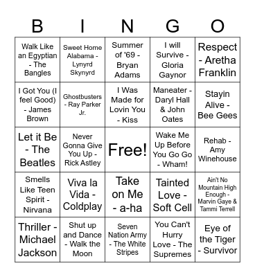 Virtual Music Bingo Card