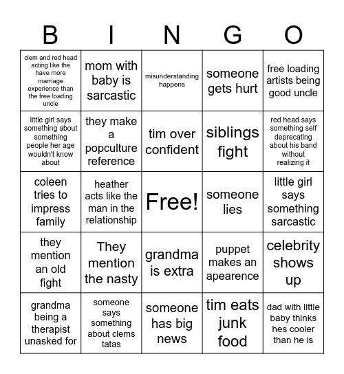 Life in Pieces Bingo Card