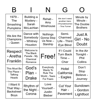Digital Services Music Bingo Card