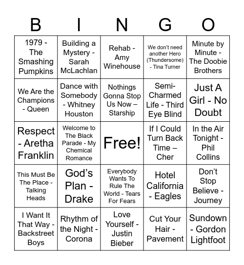 Digital Services Music Bingo Card