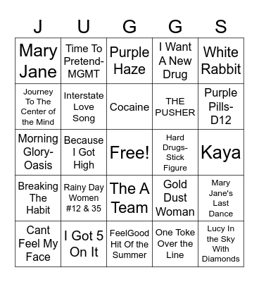 Songs About Drugs Bingo Card