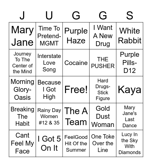Songs About Drugs Bingo Card