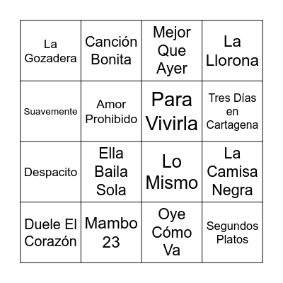 BINGO Musical Bingo Card