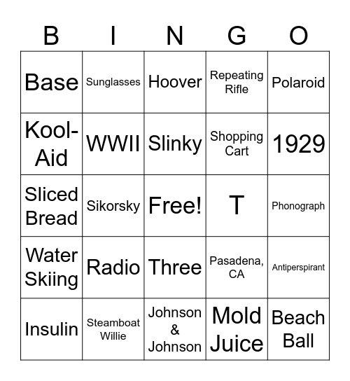 Inventions Bingo Card