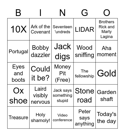 Oak Island S10 E3 Card 2 Bingo Card