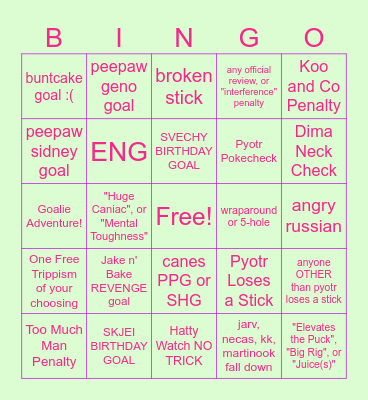 canes vs pens HAPPY PRIDE NIGHT 03/26 Bingo Card