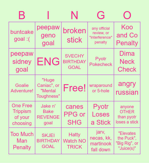 canes vs pens HAPPY PRIDE NIGHT 03/26 Bingo Card