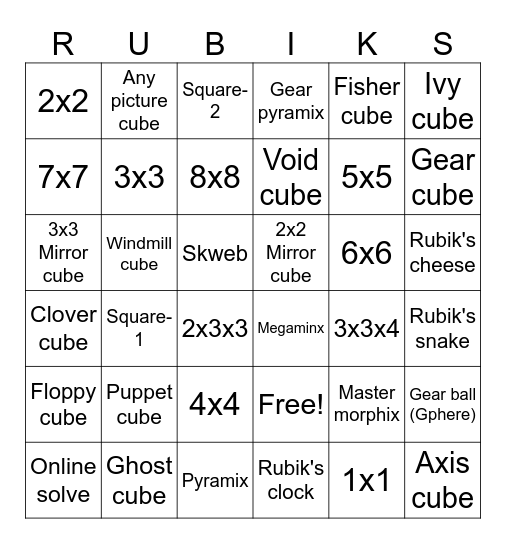 Rubik's Bingo Card