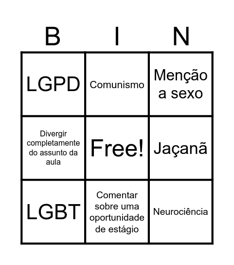 Bingo LILIAN - BAIM Bingo Card