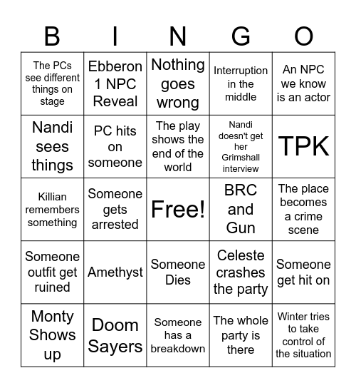 Opera Predictions Bingo Card