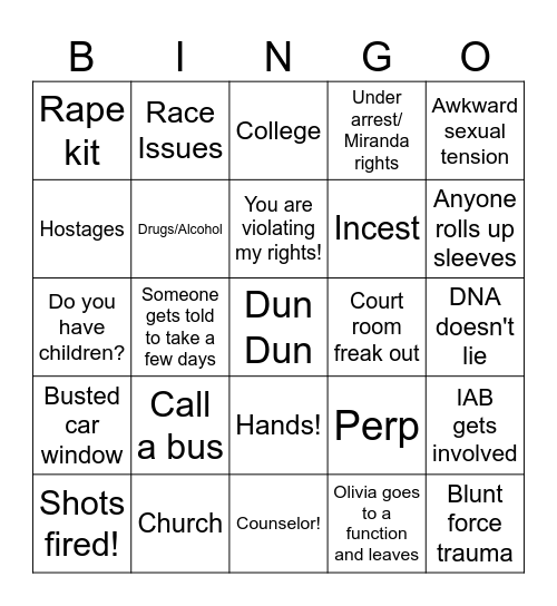 Law & Order SVU Bingo Card