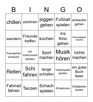 Freizeit Bingo Card