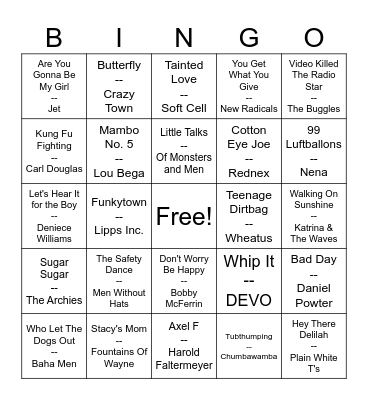 One Hit Wonders Bingo Card
