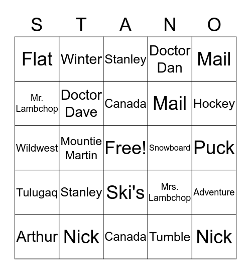 Stanley's Bingo Card