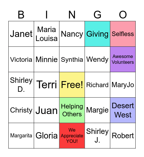 DW Volunteers Bingo Card