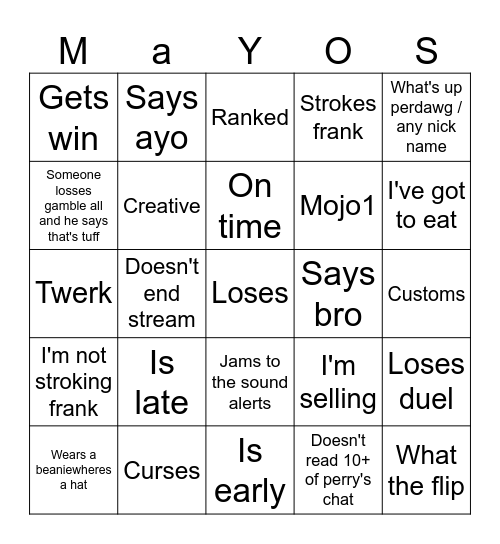 Mayoman Bingo Card