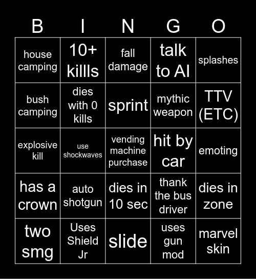 Fortnite Bingo Card