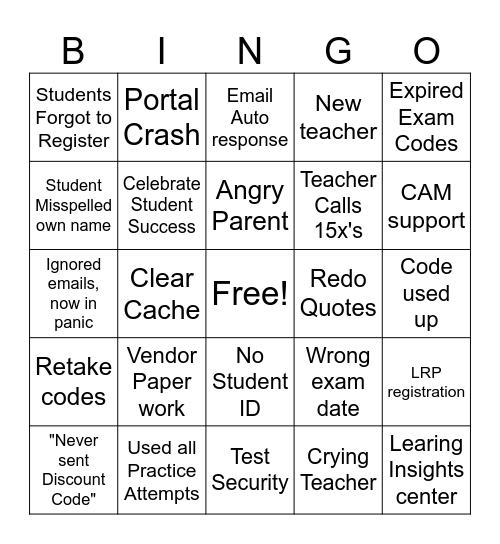 Exam Season BINGO Card