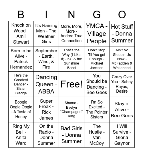 DISCO DISCO Bingo Card