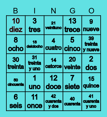 THE SPANISH BINGO CARD Bingo Card