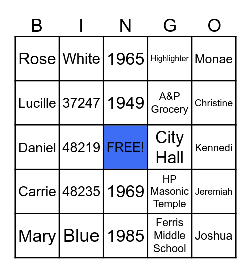 Cato Family Bingo Card