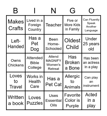 Women's Retreat 2024 Bingo Card