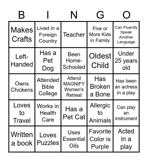Women's Retreat 2024 Bingo Card