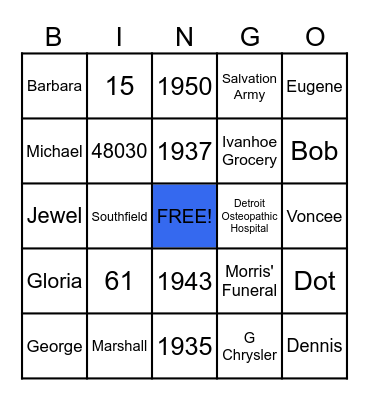 Cato Family Bingo Card