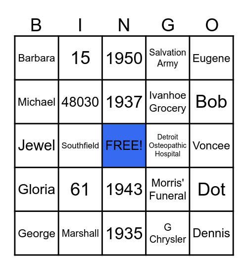 Cato Family Bingo Card