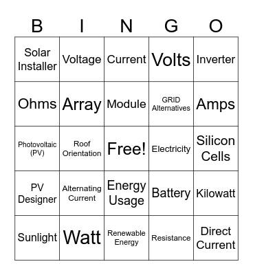 Solar Bingo Card