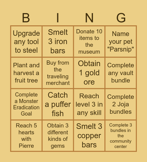 Stardew Valley Bingo V2 Bingo Card