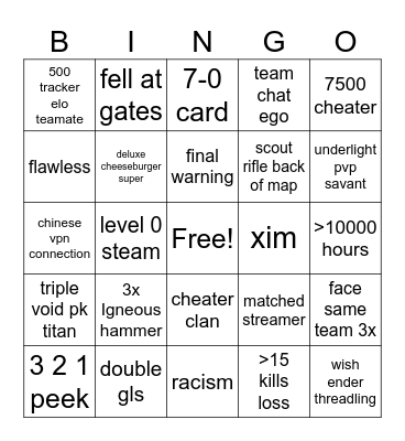 Trials Bingo Card