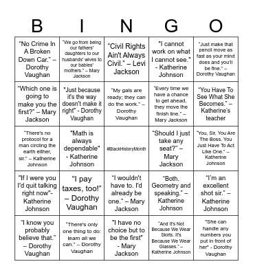 Hidden Figures Bingo Card