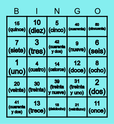 THE ULTIMATE SPANISH BINGO CARD Bingo Card